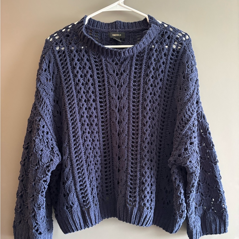 OBO Accepted! Forever 21 Blue Cable Knit Crew Neck Sweater